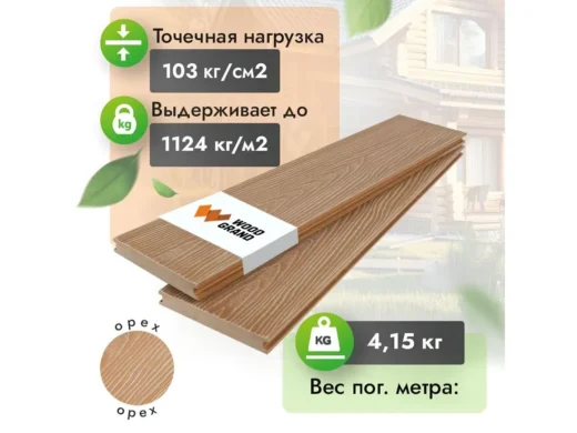 Террасная доска полнотелая с тиснением Орех, вид товара