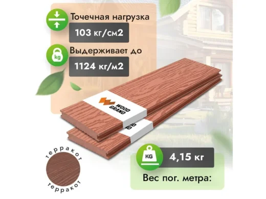 Террасная доска полнотелая с тиснением Терракот, крупным планом